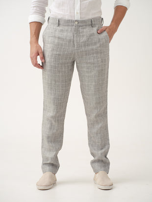 Glasgow Grey Checks 100% Linen Pants
