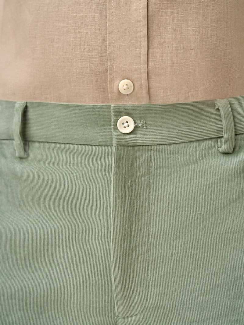 Aloe Green Corduroy Stretch Pants