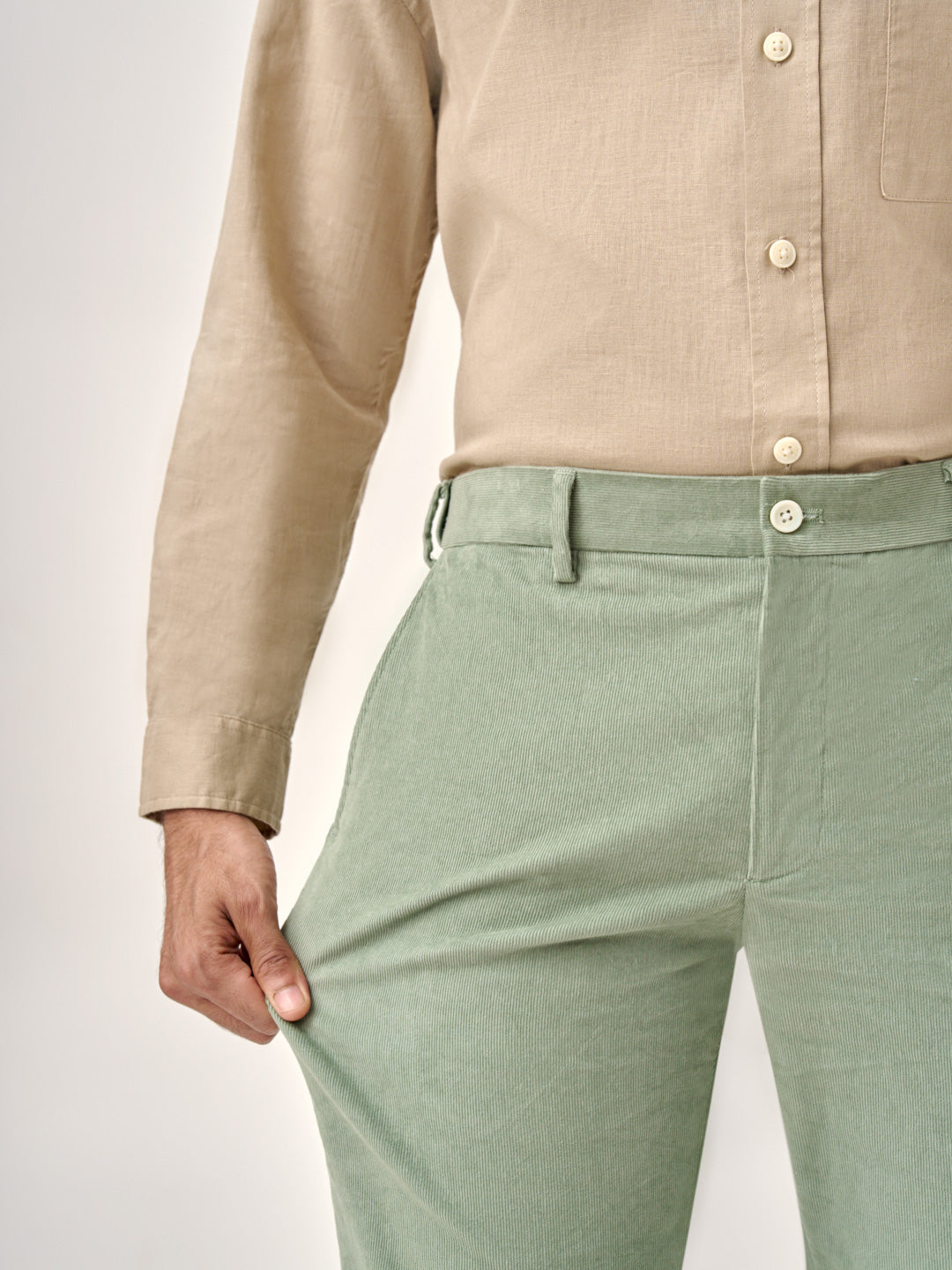 Aloe Green Corduroy Stretch Pants