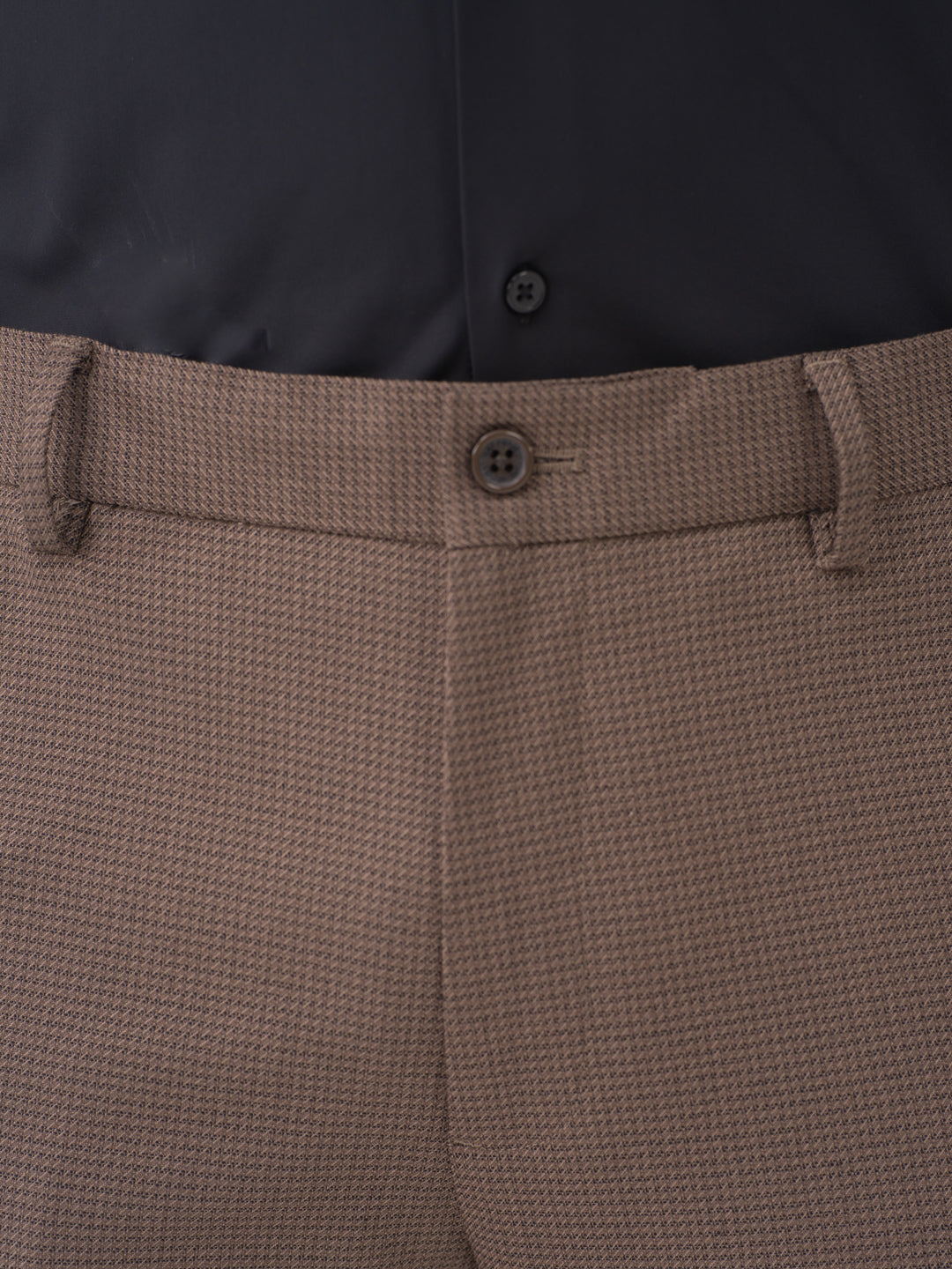 Stag Brown Textured Slim Fit Stretch Formal Pants