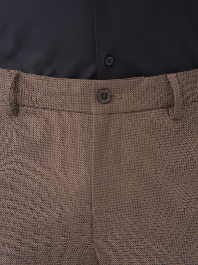 Stag Brown Textured Slim Fit Stretch Formal Pants