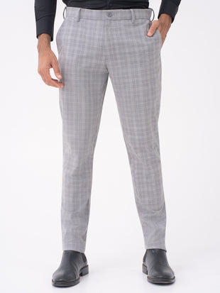 Lynx Grey Checks Slim Fit Stretch Formal Pants