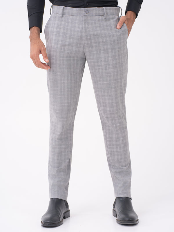 Lynx Grey Checks Slim Fit Stretch Formal Pants