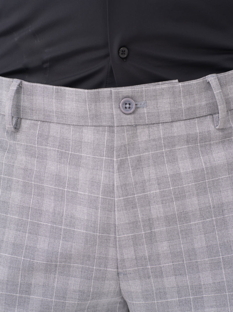 Lynx Grey Checks Slim Fit Stretch Formal Pants