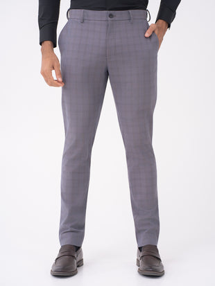 Heron Grey Checks Slim Fit Stretch Formal Pants