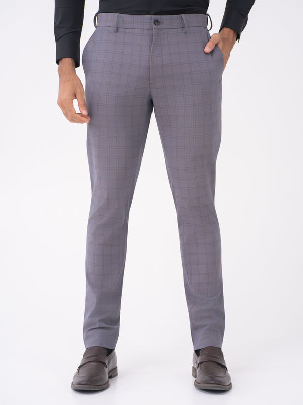 Heron Grey Checks Slim Fit Stretch Formal Pants