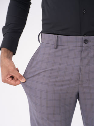 Heron Grey Checks Slim Fit Stretch Formal Pants