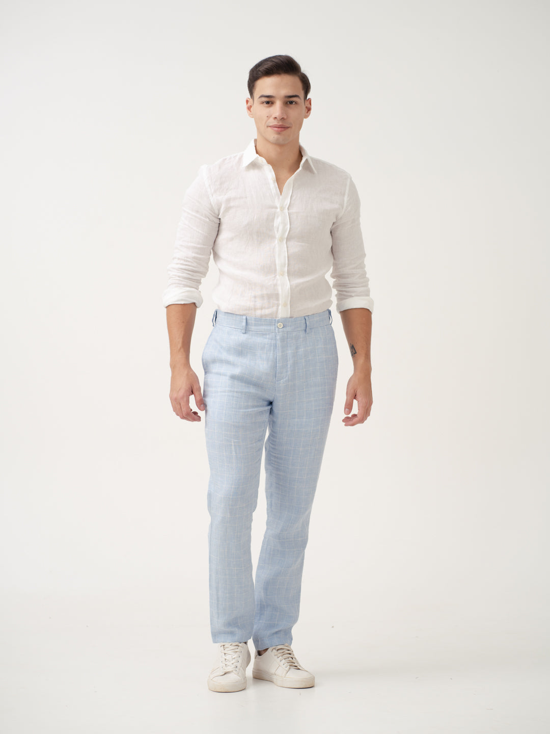 Coastal Blue Checks 100% Linen Pants