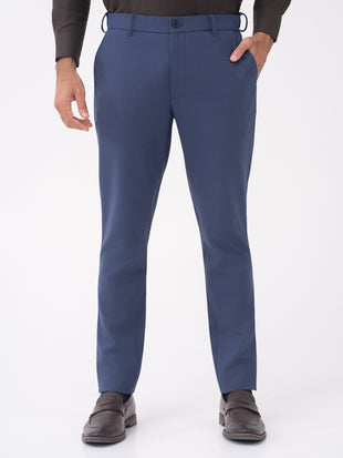 Nightingale Navy Textured Slim Fit Stretch Formal Pants
