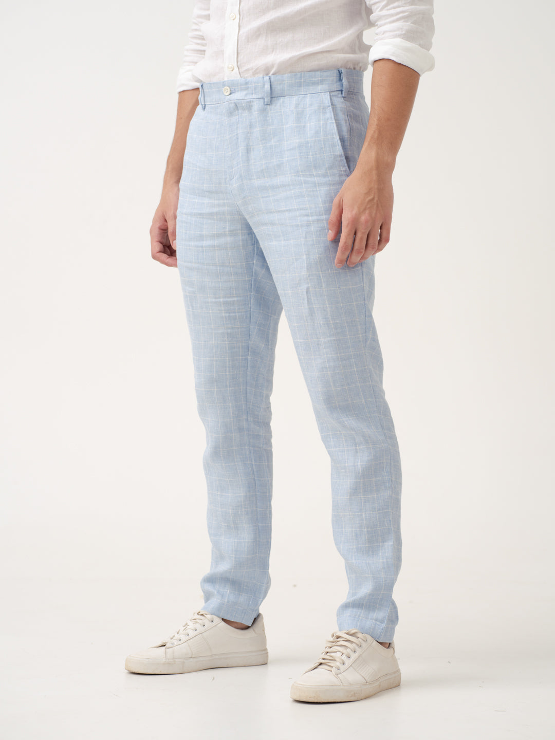 Coastal Blue Checks 100% Linen Pants