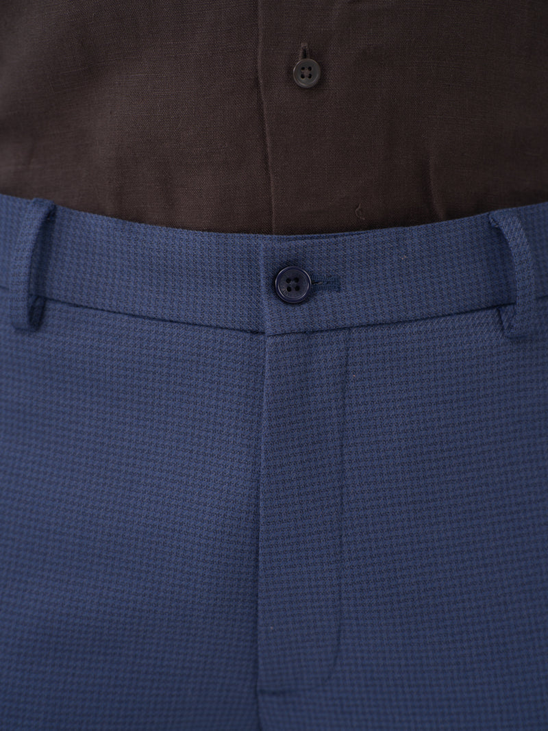 Nightingale Navy Textured Slim Fit Stretch Formal Pants