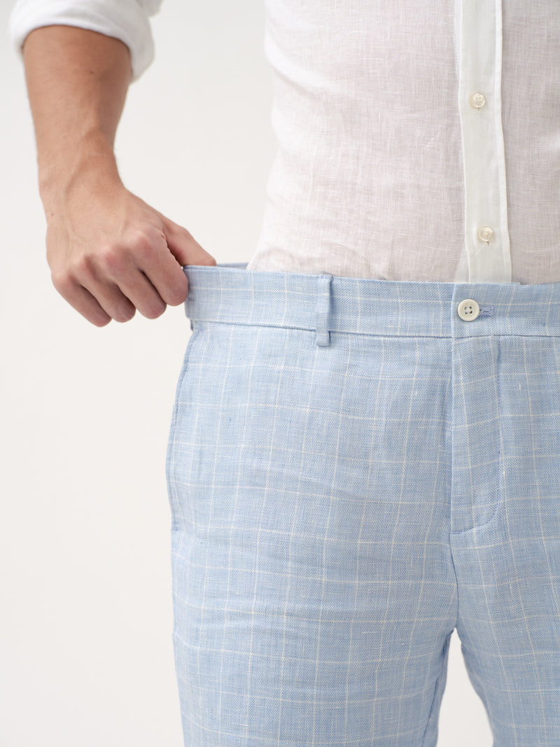 Coastal Blue Checks 100% Linen Pants