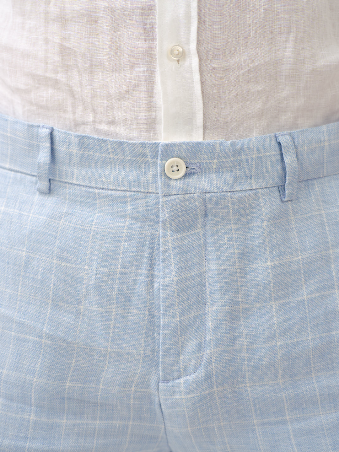Coastal Blue Checks 100% Linen Pants