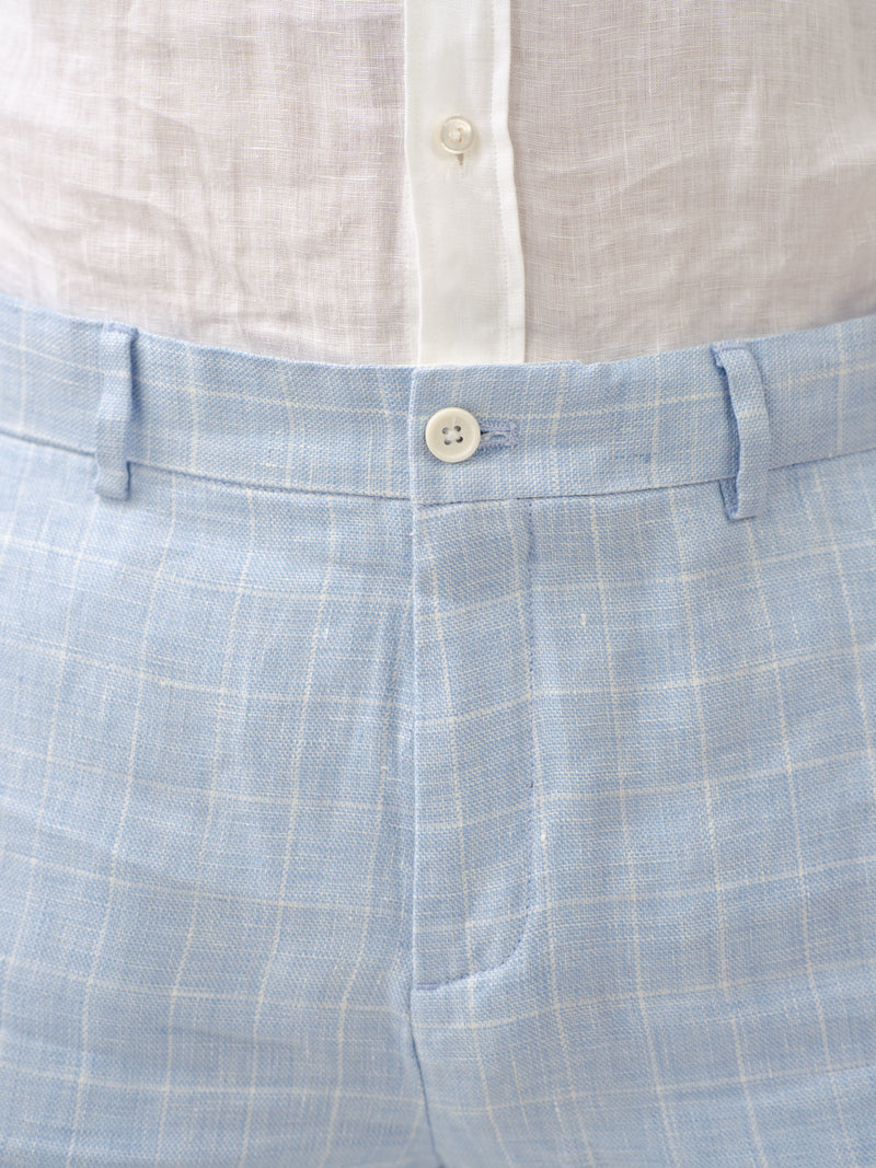 Coastal Blue Checks 100% Linen Pants
