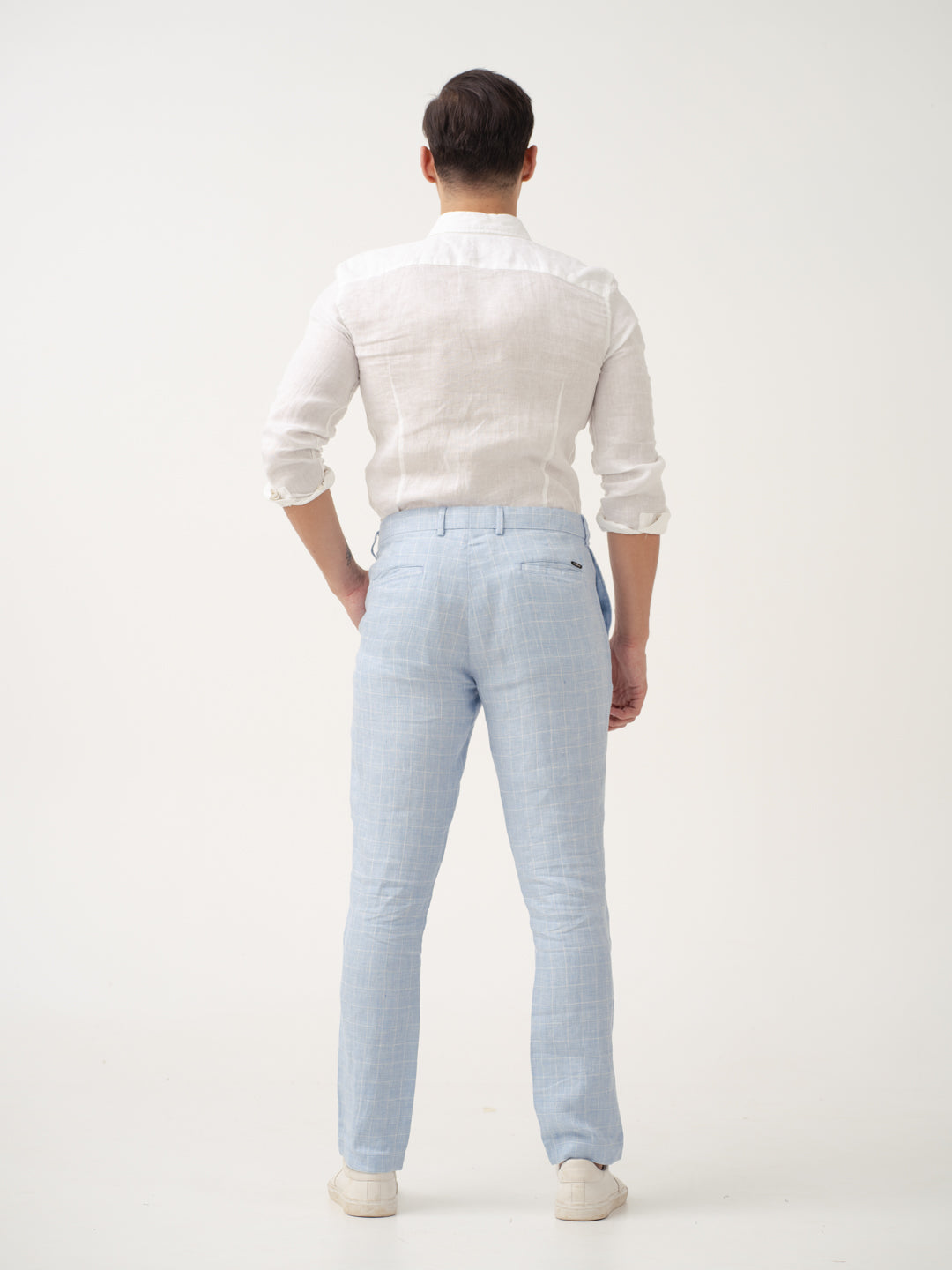 Coastal Blue Checks 100% Linen Pants