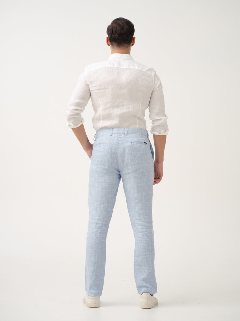 Coastal Blue Checks 100% Linen Pants