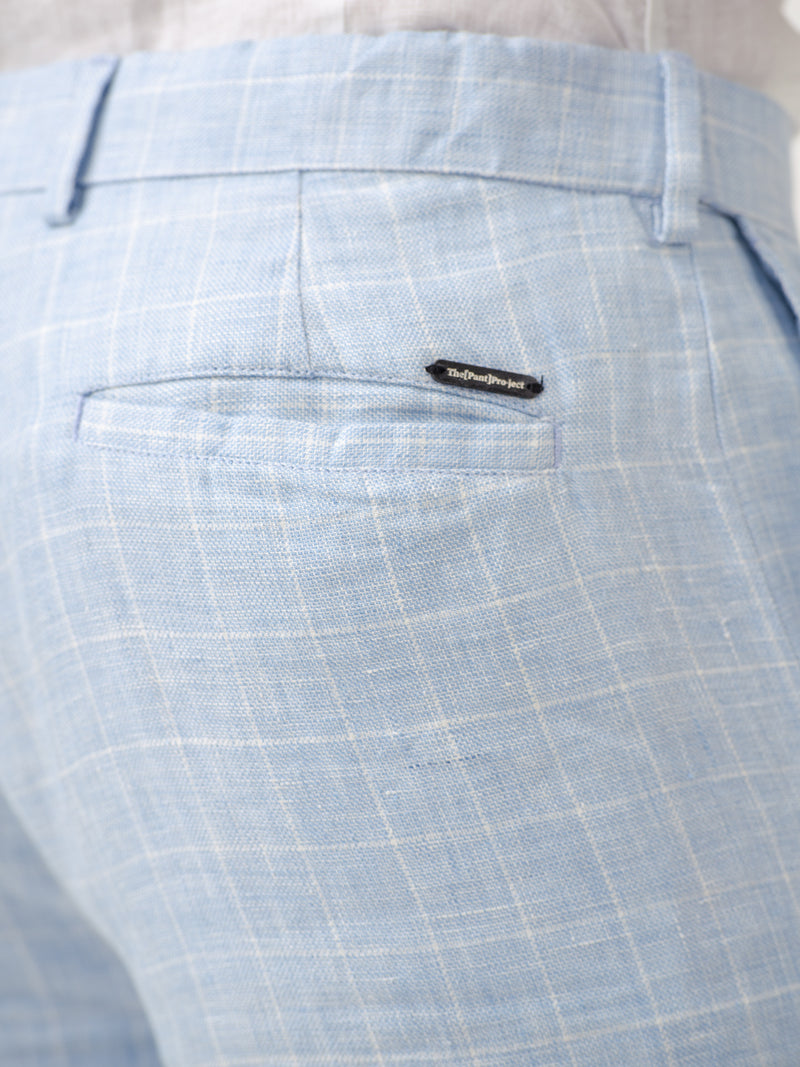 Coastal Blue Checks 100% Linen Pants