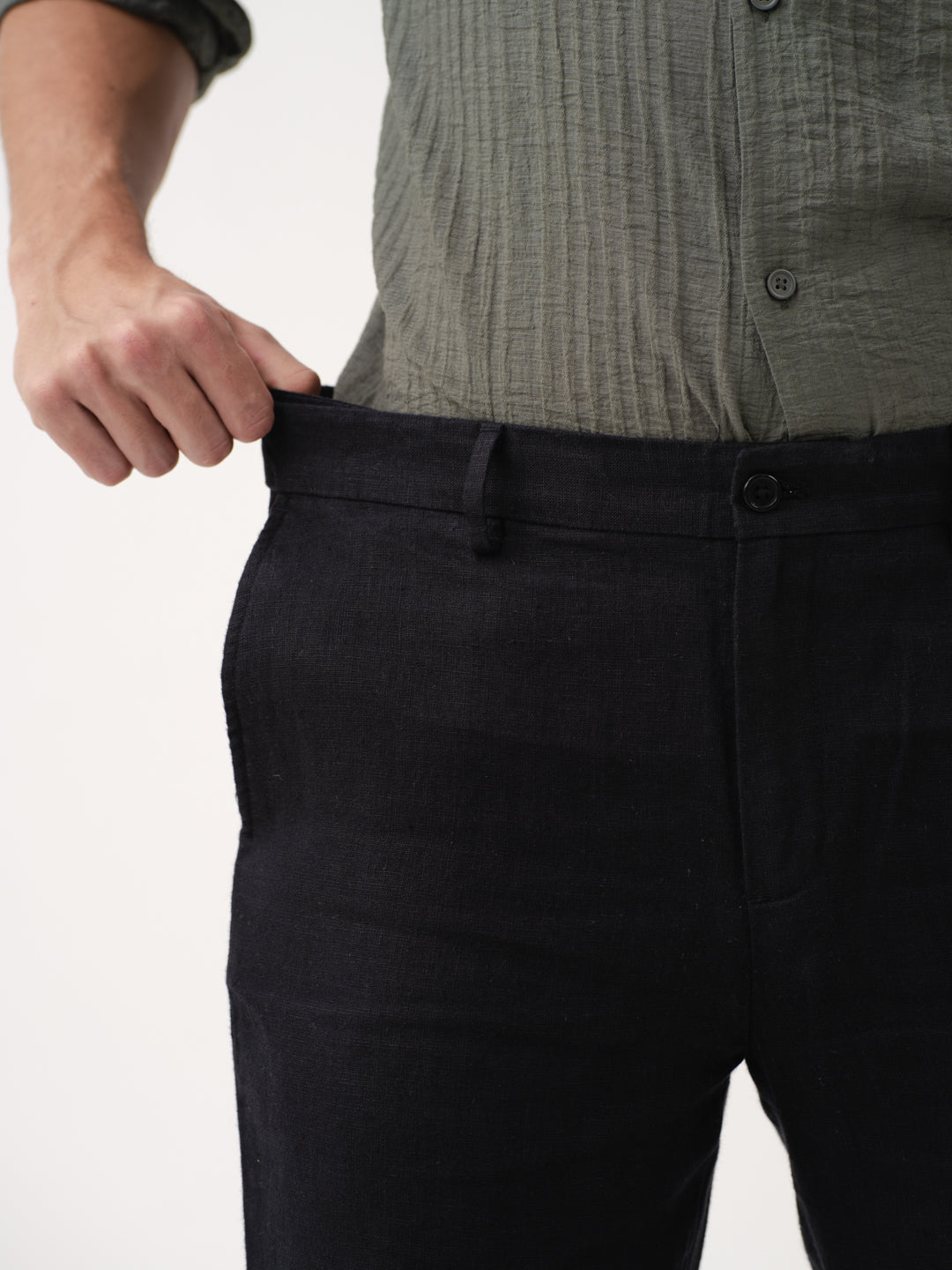 Rich Black 100% Linen Pants