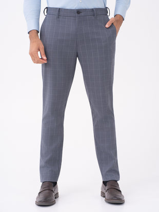 Mockingbird Grey Checks Slim Fit Stretch Formal Pants