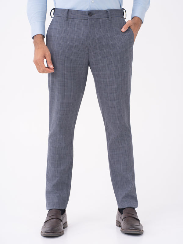 Mockingbird Grey Checks Slim Fit Stretch Formal Pants