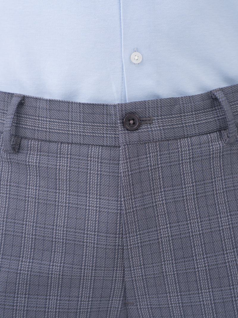 Mockingbird Grey Checks Slim Fit Stretch Formal Pants