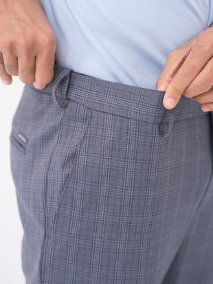Mockingbird Grey Checks Slim Fit Stretch Formal Pants