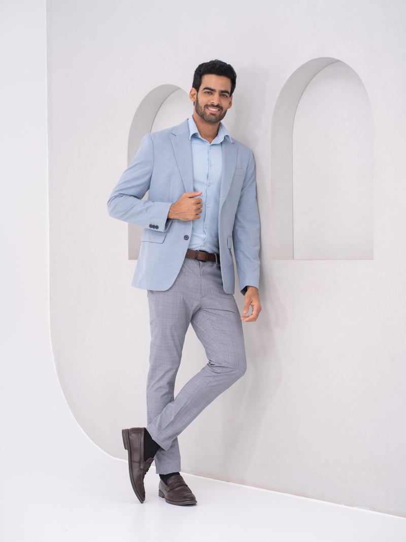Macaw Black Blue Houndstooth Checks Slim Fit Stretch Formal Pants