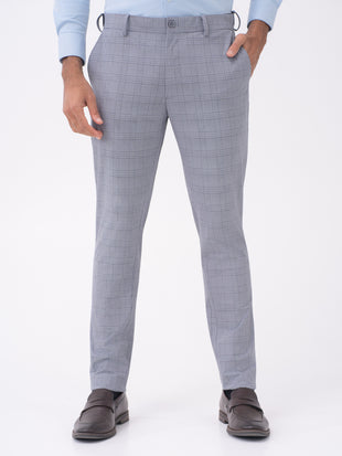 Macaw Black Blue Houndstooth Checks Slim Fit Stretch Formal Pants