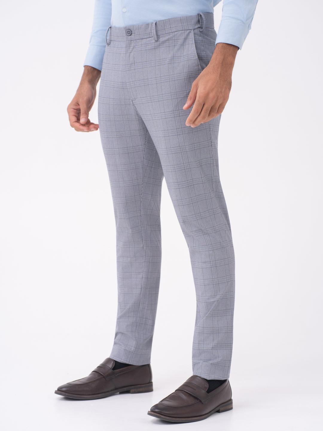 Macaw Black Blue Houndstooth Checks Slim Fit Stretch Formal Pants