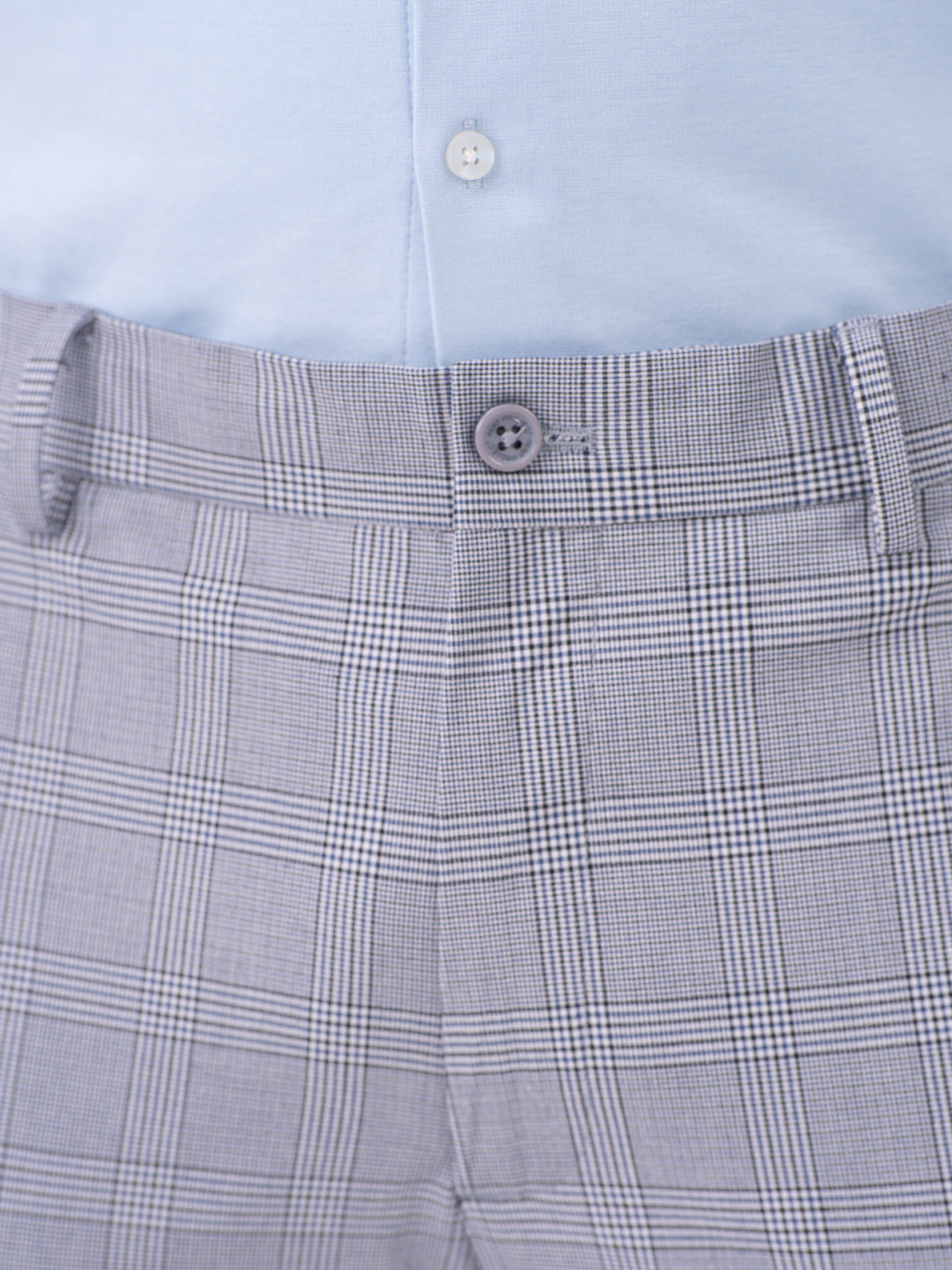 Macaw Black Blue Houndstooth Checks Slim Fit Stretch Formal Pants