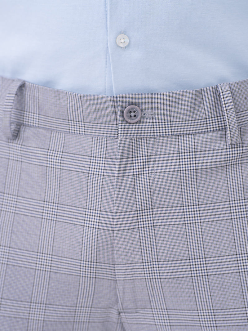 Macaw Black Blue Houndstooth Checks Slim Fit Stretch Formal Pants