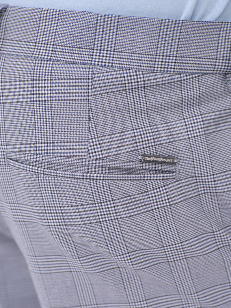Macaw Black Blue Houndstooth Checks Slim Fit Stretch Formal Pants