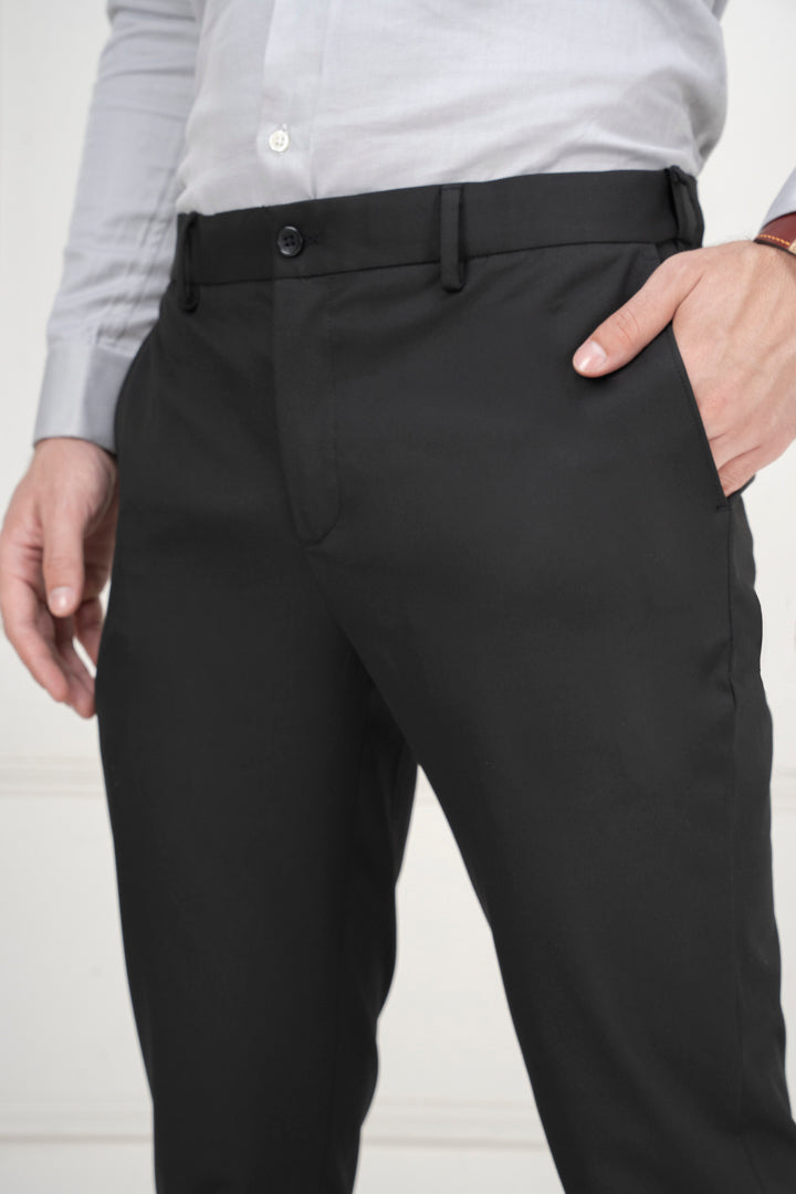 Brisk Black Water Repellant Slim Fit Stretch Formal Pants