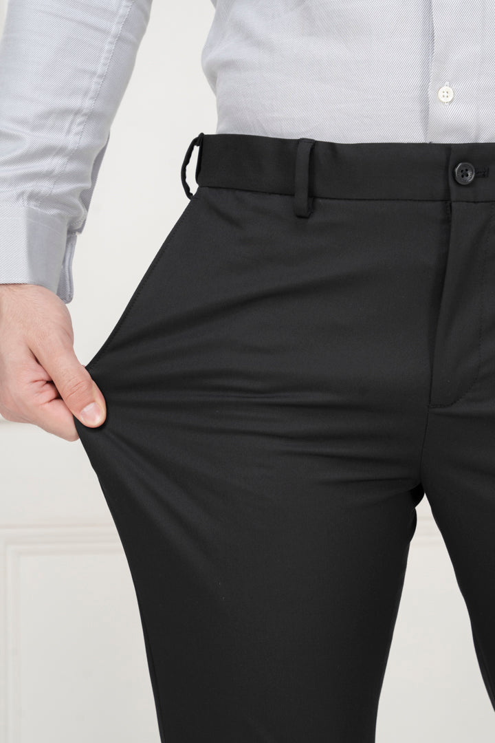 Brisk Black Water Repellant Slim Fit Stretch Formal Pants