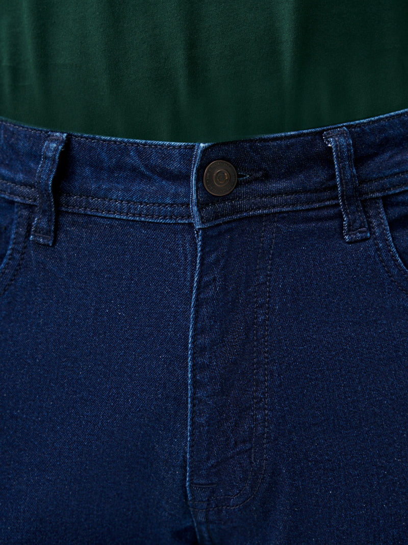 close back view of authentic blue relaxed fit jeans at Pant Project