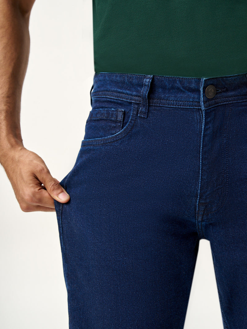 Stretch feature of authentic blue relaxed fit jeans at Pant Project