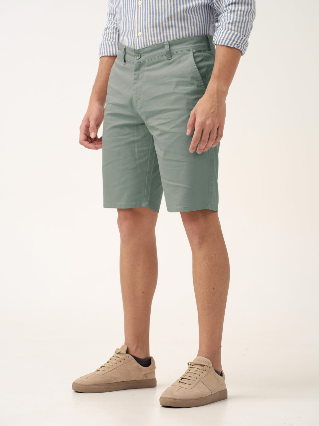 front view of green shorts by pant project with classic fit