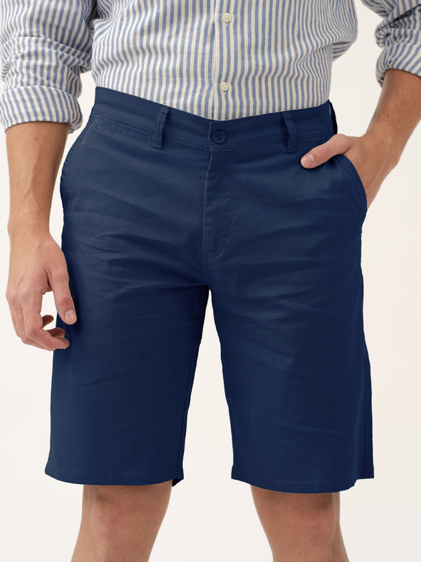 Front view of lobster blue chino shorts by Pant Project