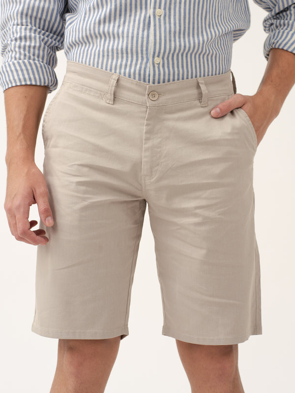 Front view of beige shorts by Pant Project