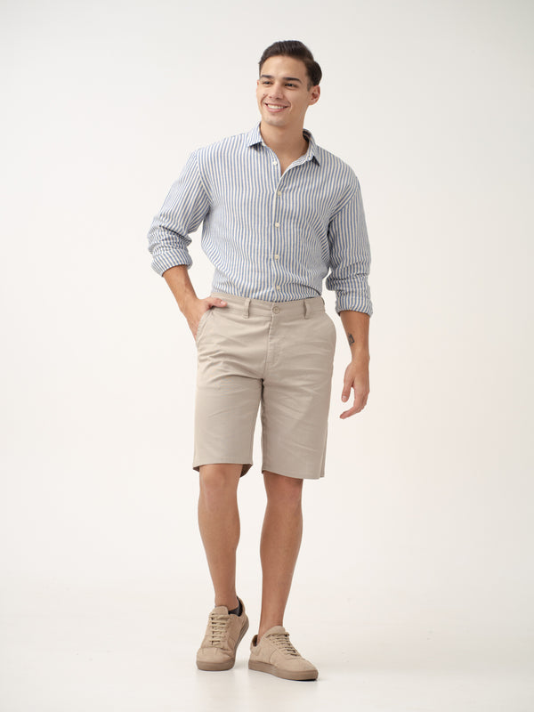 Front view of beige shorts by Pant Project