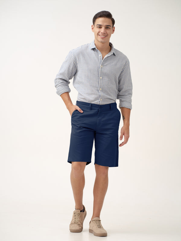 Front view of lobster blue chino shorts by Pant Project