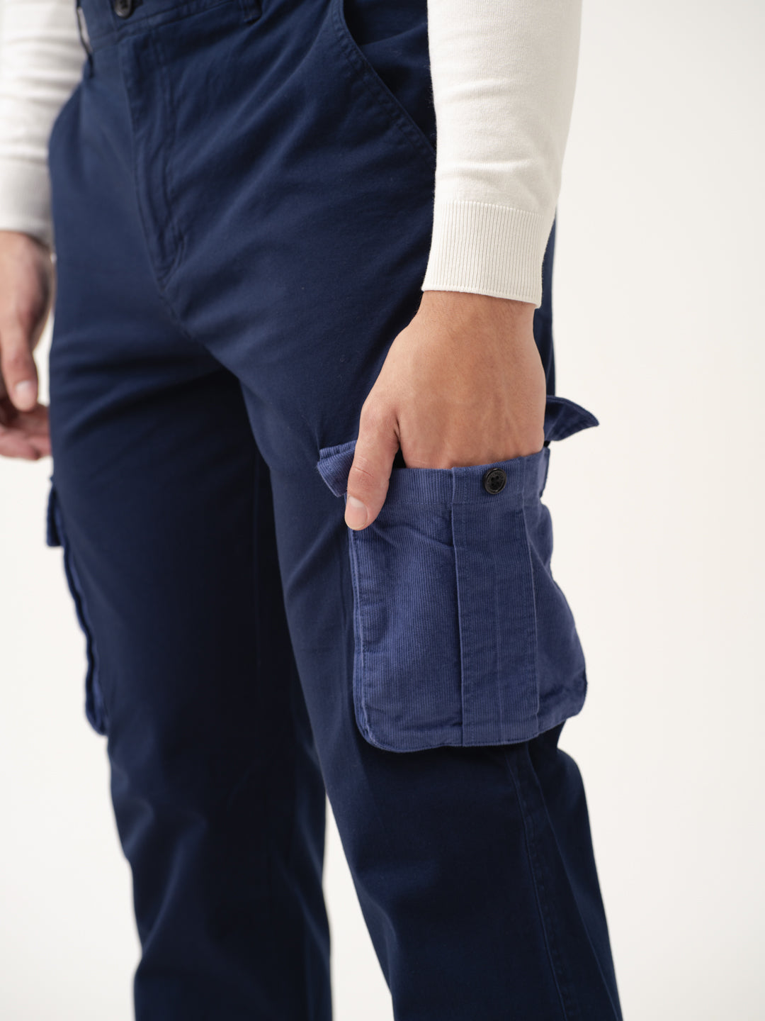 Navy Blue Cargo Corduroy Pants