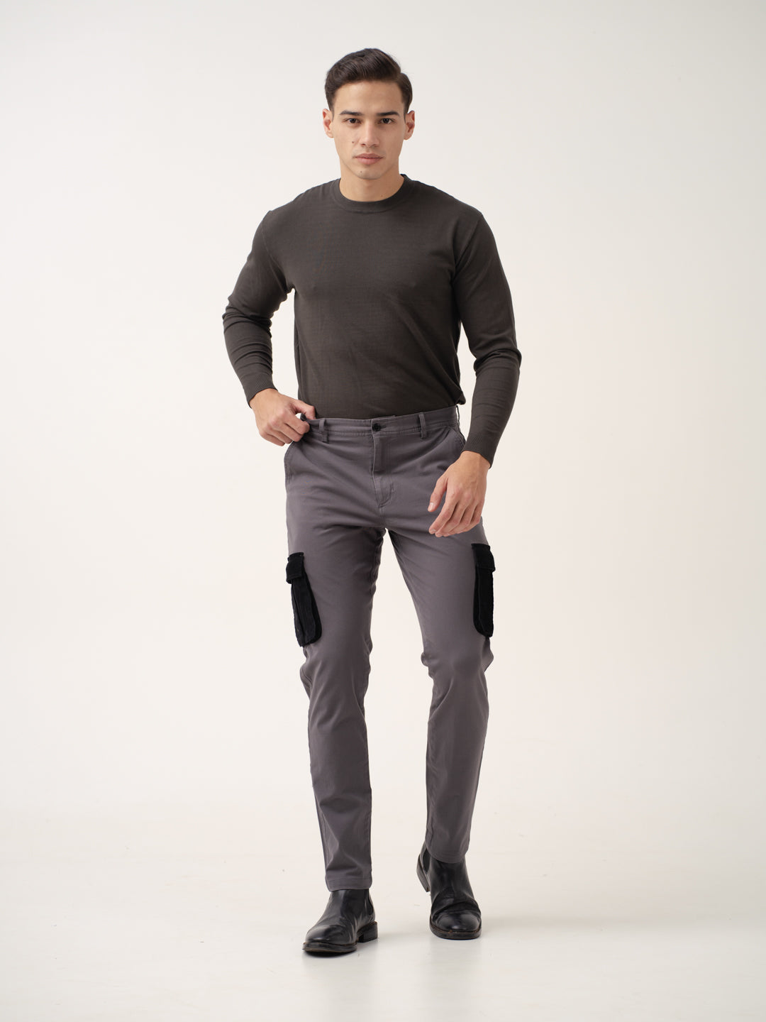 Grey Cargo Corduroy Pants