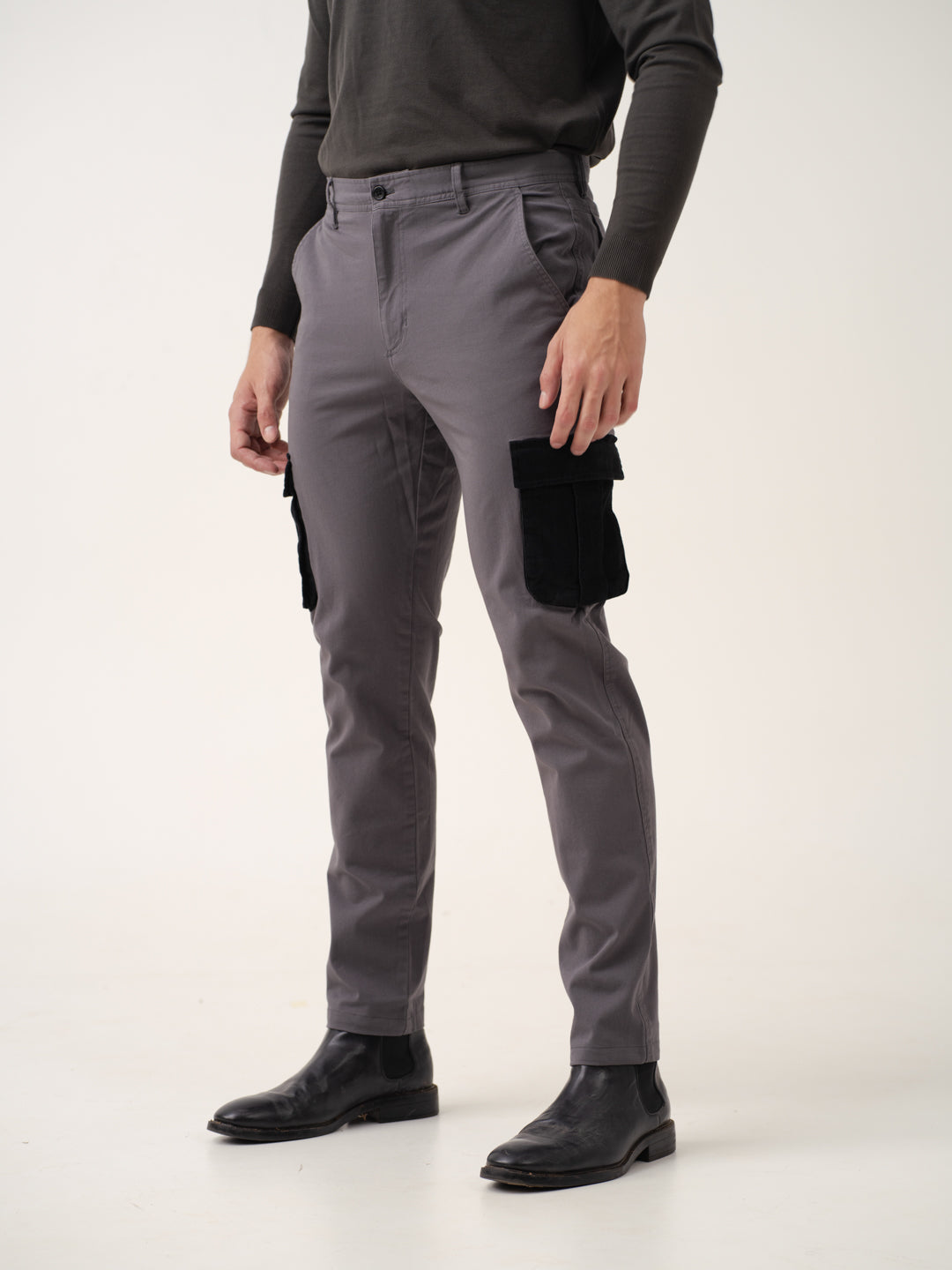 Grey Cargo Corduroy Pants