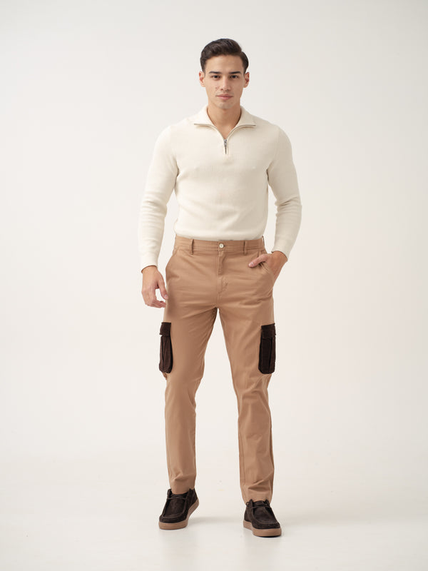 Raw Beige Cargo Corduroy Pants