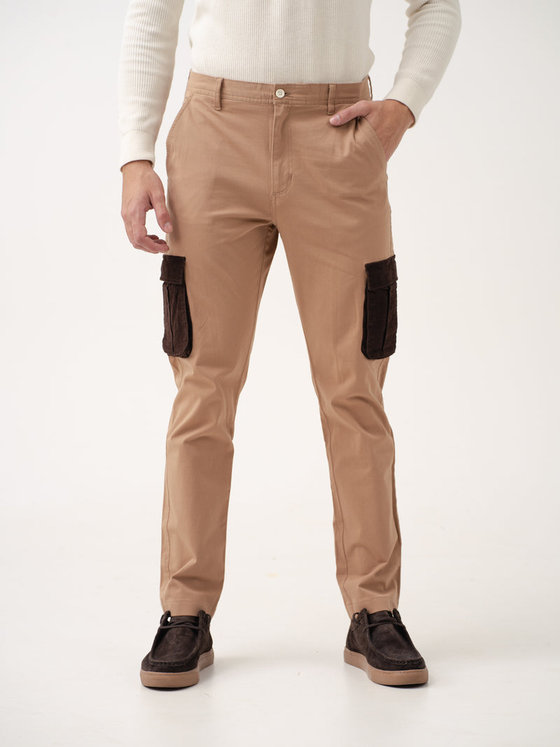 Raw Beige Cargo Corduroy Pants