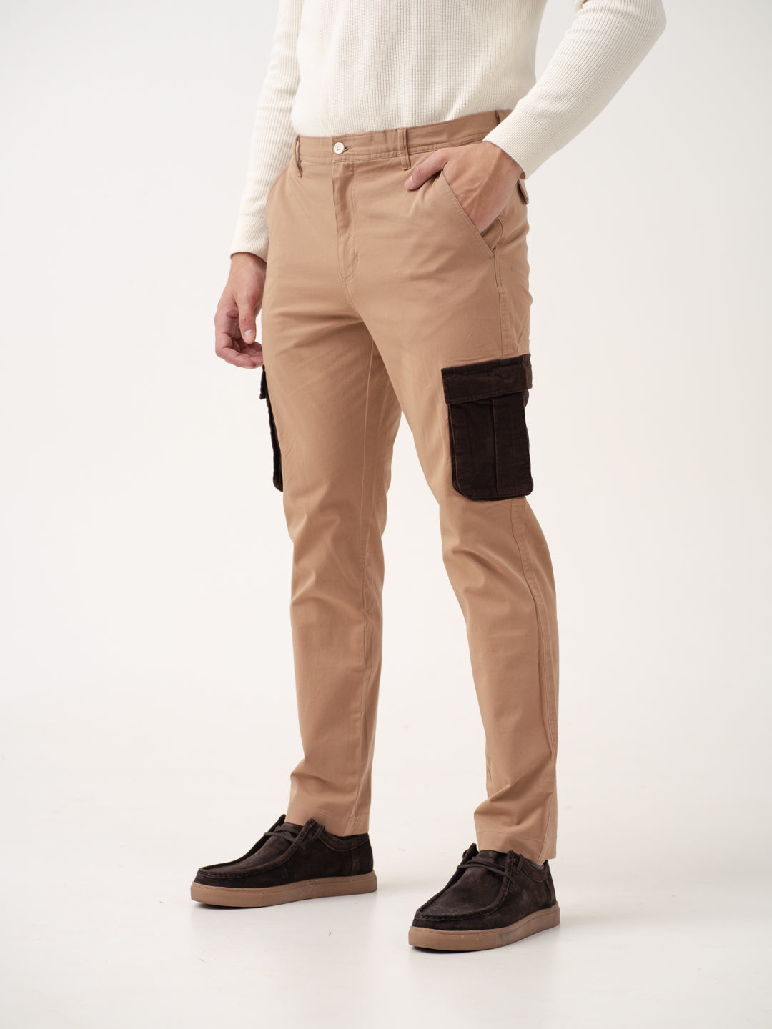 Raw Beige Cargo Corduroy Pants