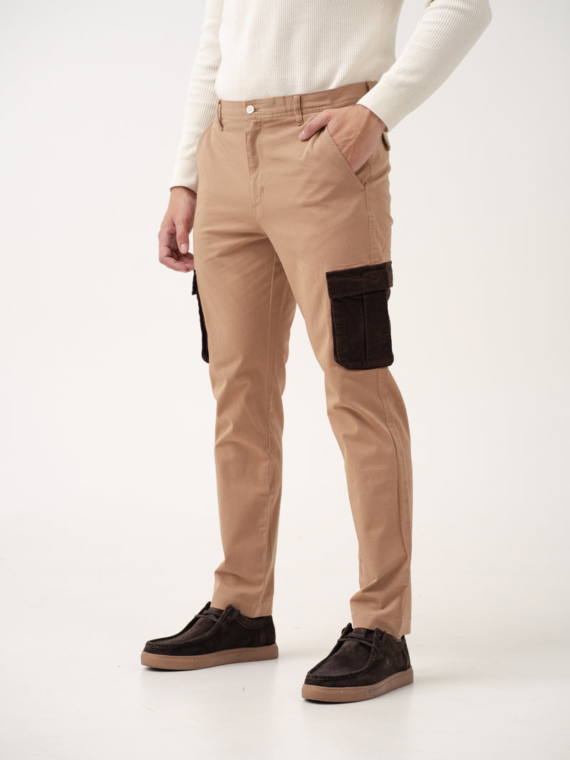 Raw Beige Cargo Corduroy Pants