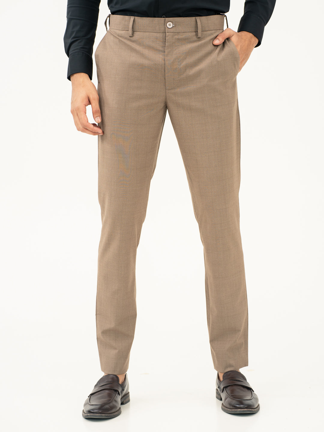 Chestnut Brown Checks Formal Pants