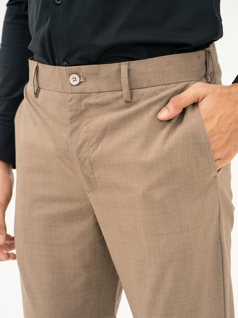 Chestnut Brown Checks Formal Pants